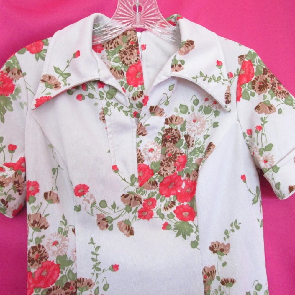 1970s vintage white floral midi shirt dress size medium - Picture 2 of 4